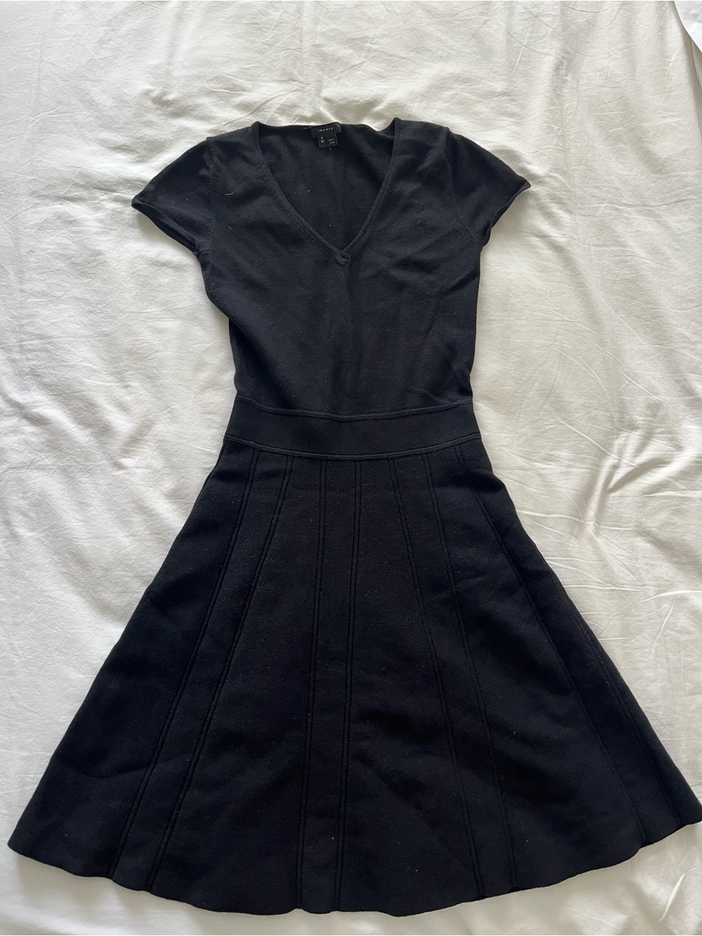 Theory Black V-Neck Fit-and-Flare Knit Dress